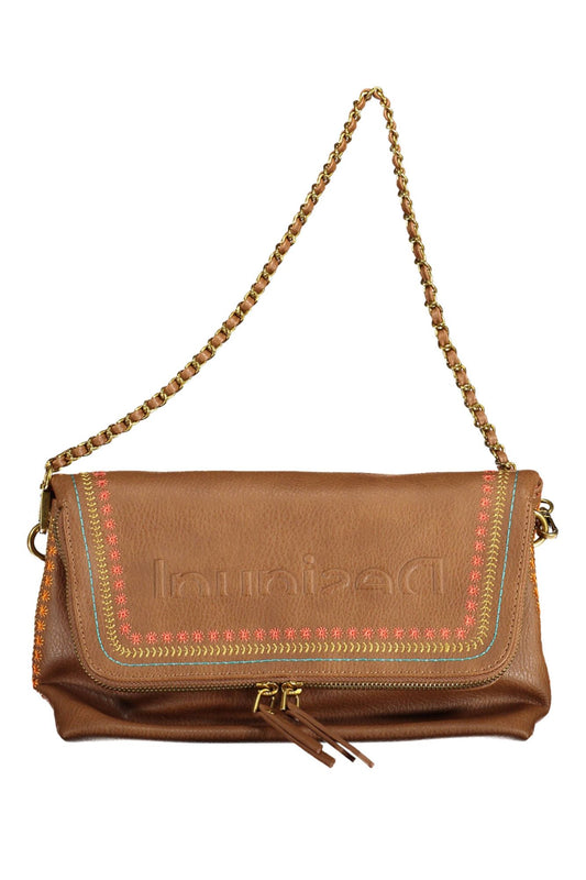 Desigual Chic Embroidered Brown Handbag with Detachable Straps