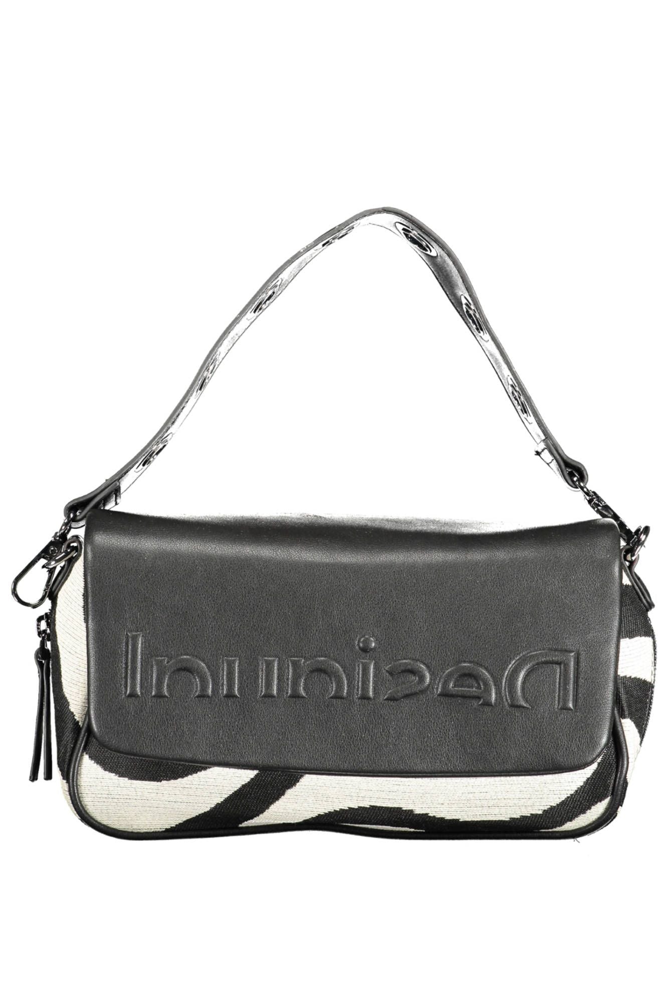 Desigual Chic Contrast Detail Black Cotton Handbag