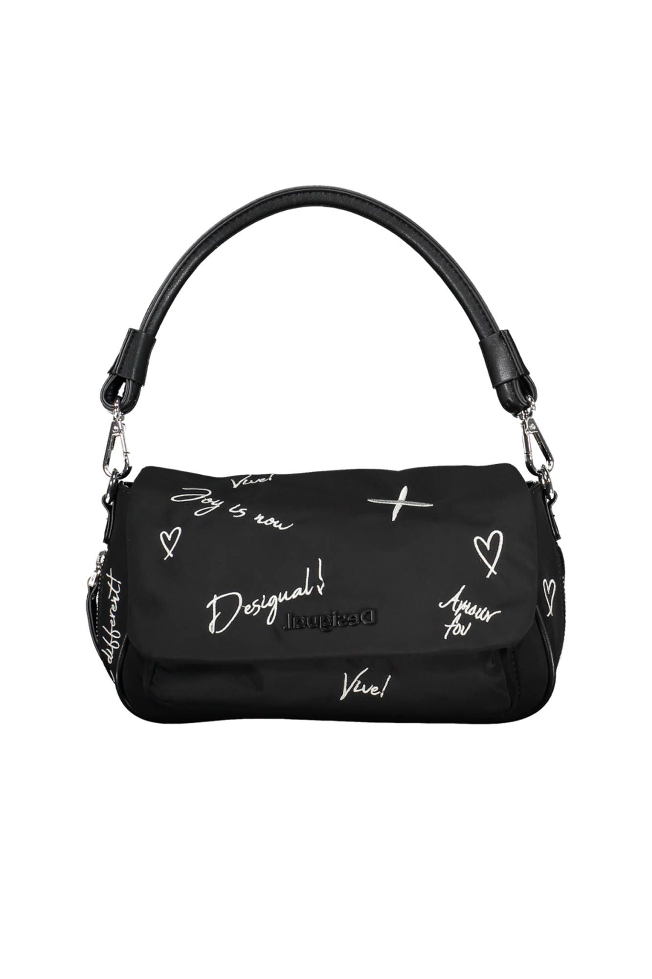 Desigual Chic Embroidered Black Handbag with Contrasting Details