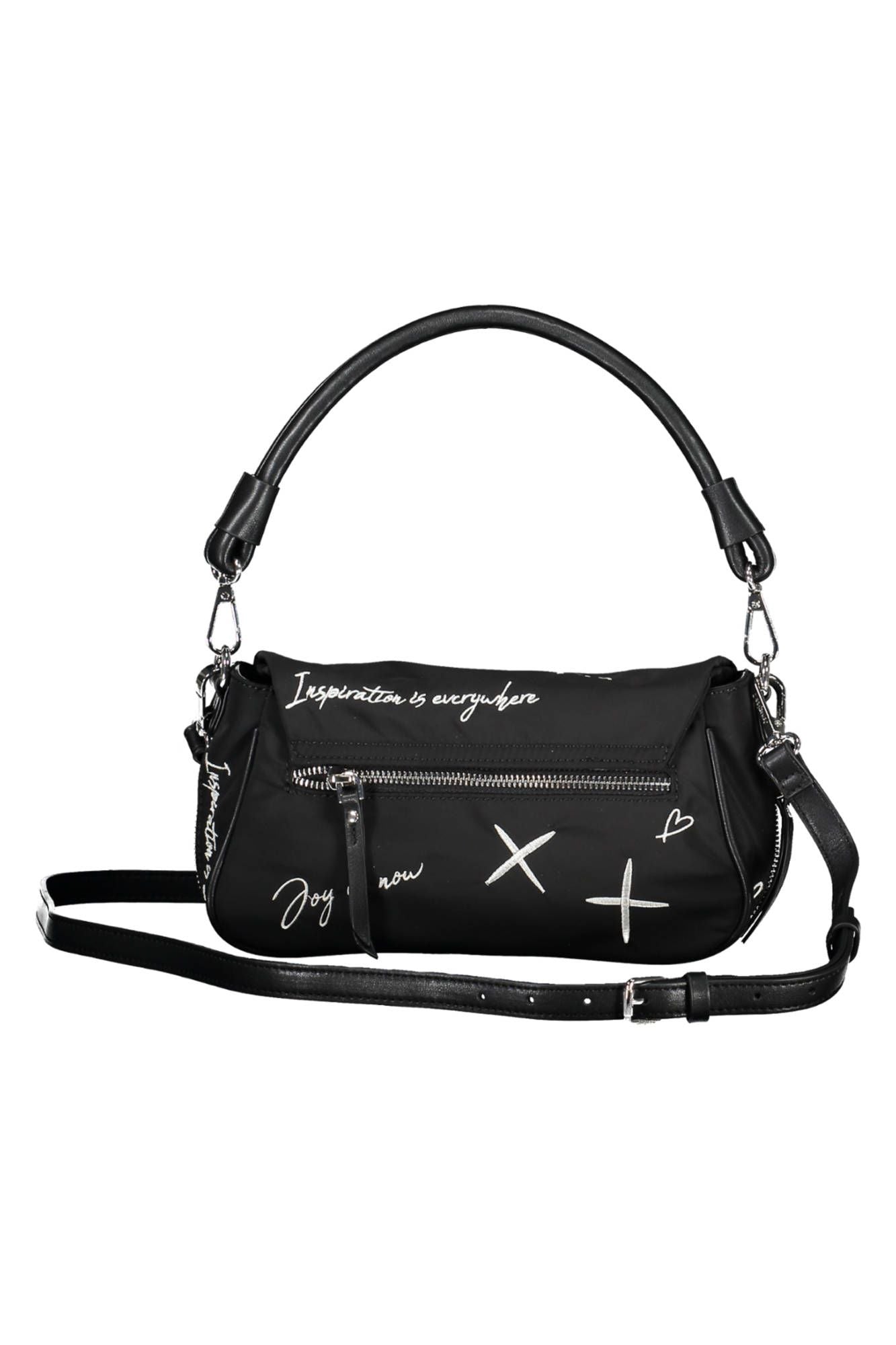 Desigual Chic Embroidered Black Handbag with Contrasting Details