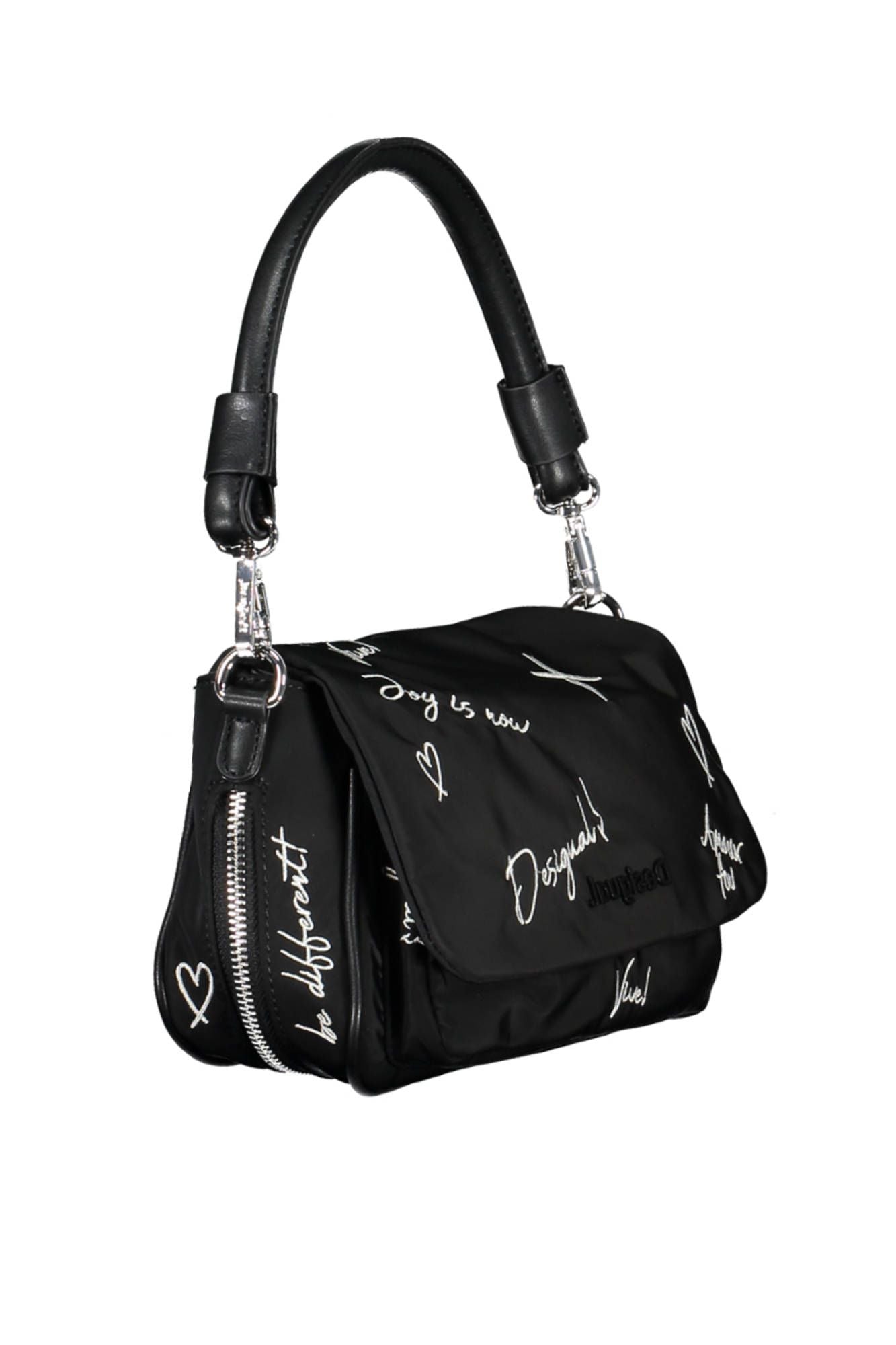 Desigual Chic Embroidered Black Handbag with Contrasting Details