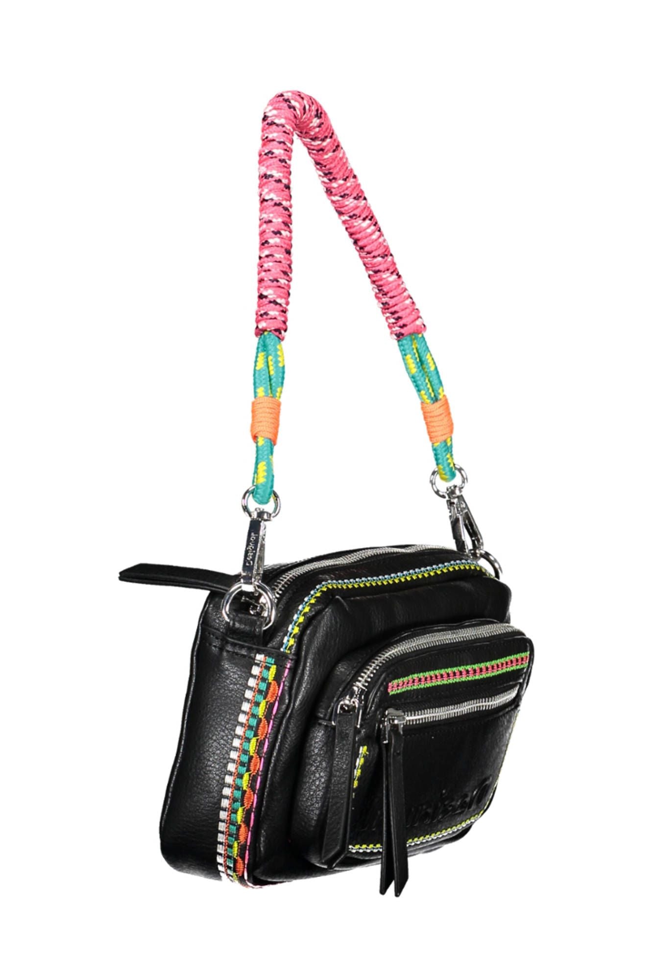 Desigual Chic Embroidered Black Shoulder Bag