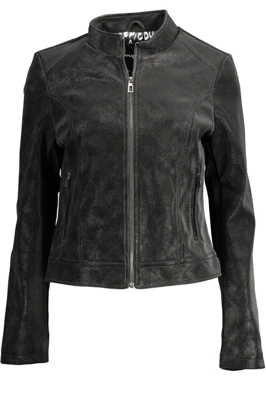 Desigual Sleek Black Zip Jacket with Chic Logo Detail