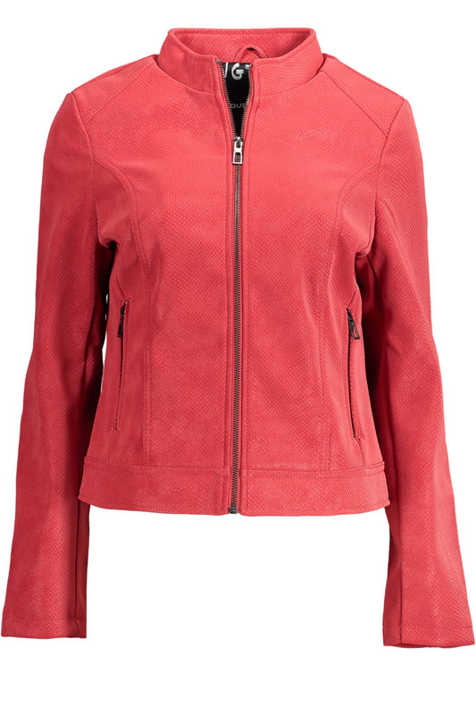 Desigual Chic Red Polyurethane Jacket with Logo Detail