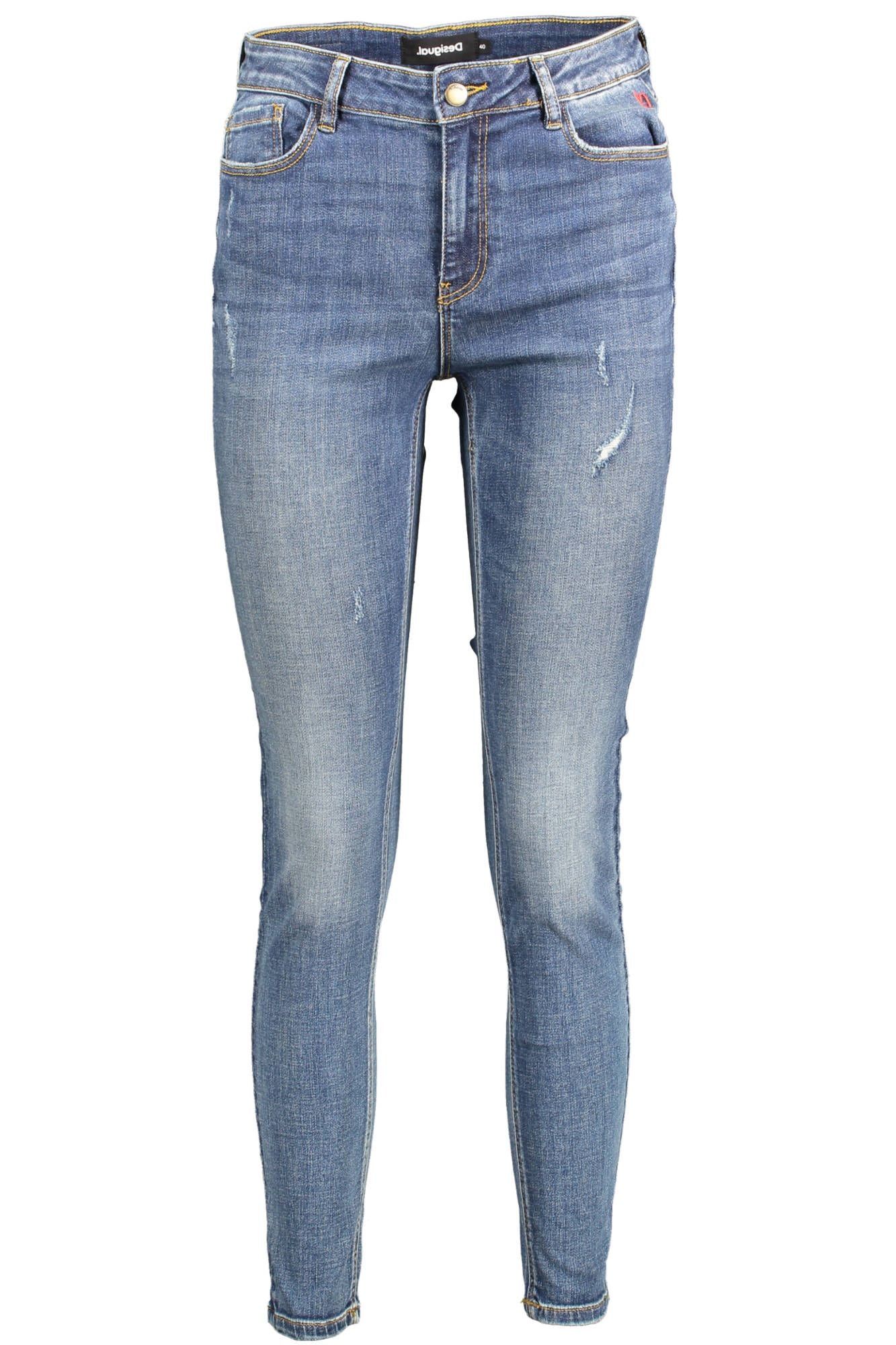 Desigual Embroidered Faded Jeans with Chic Worn Effect