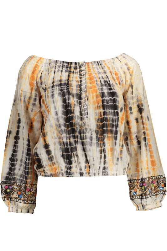 Desigual Chic Beige Long-Sleeved Tee with Contrasting Details