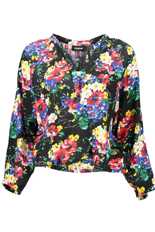 Desigual Elegant V-Neck Buttoned Long-Sleeve Top