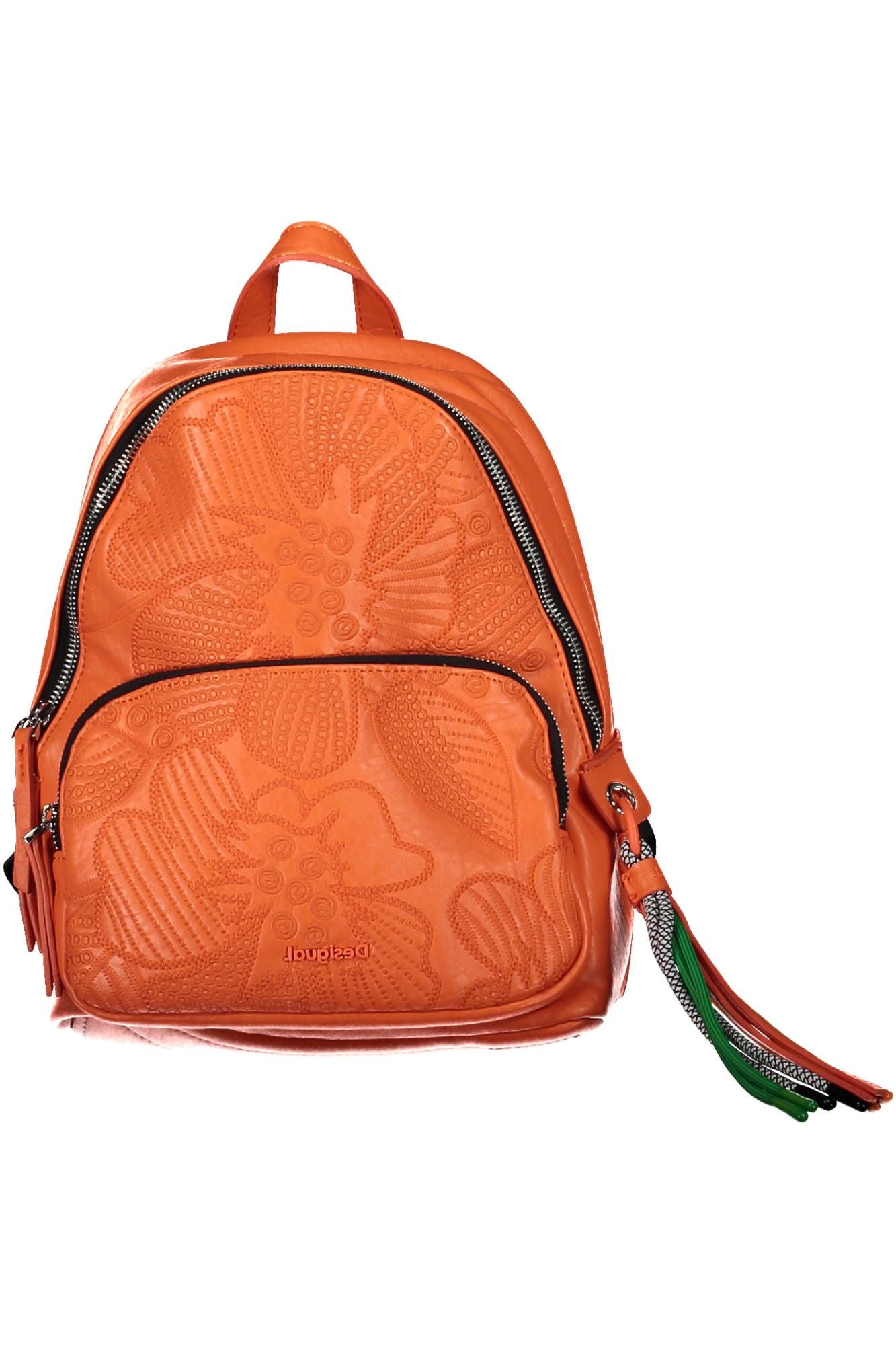 Desigual Chic Embroidered Orange Backpack with Contrasting Details