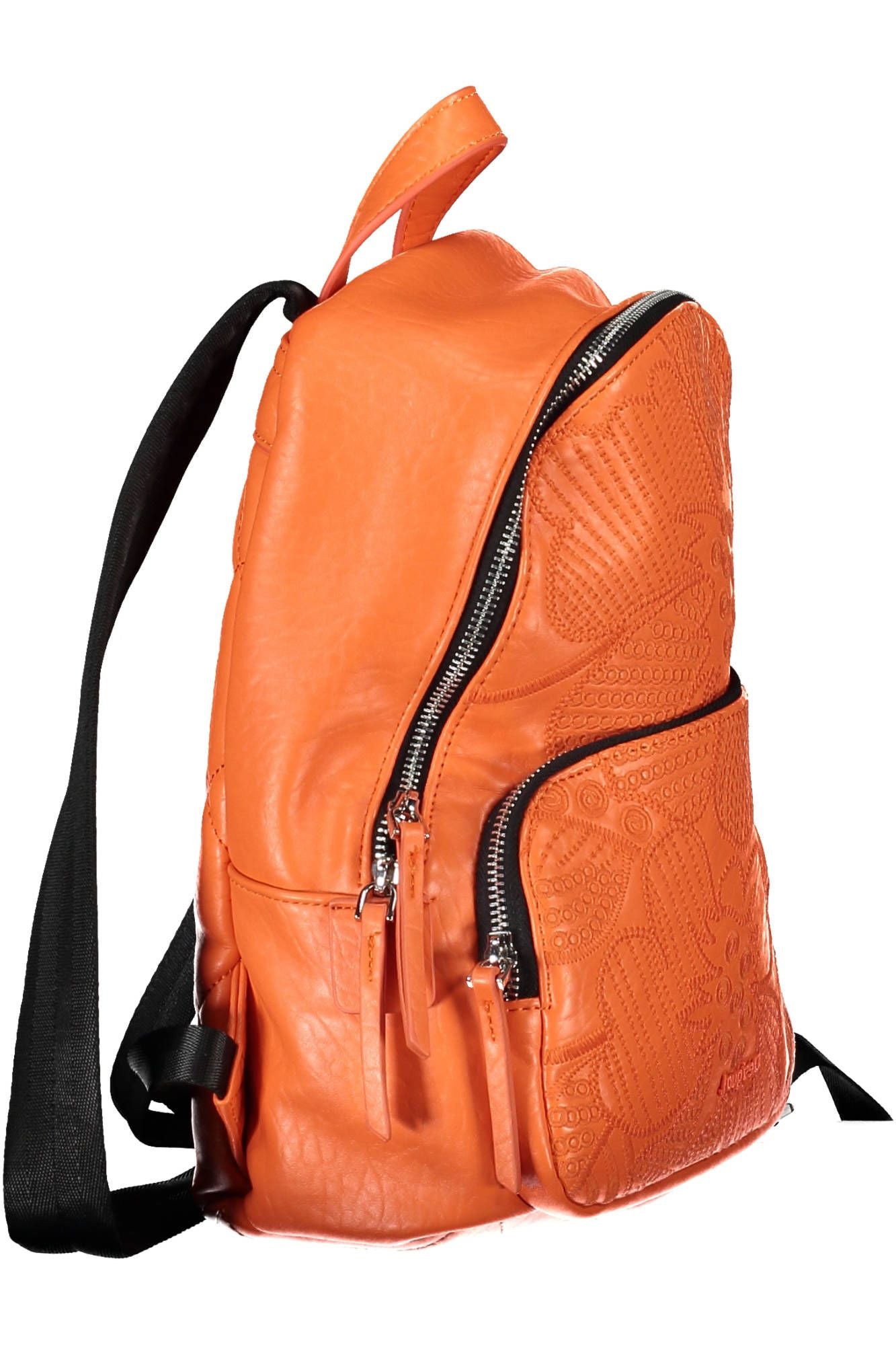 Desigual Chic Embroidered Orange Backpack with Contrasting Details