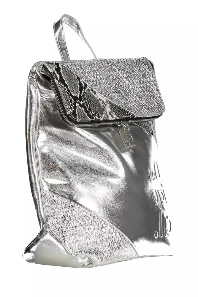 Desigual Chic Silver Backpack with Contrasting Details