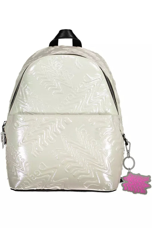 Desigual Iridescent Chic White Backpack with Contrasting Details