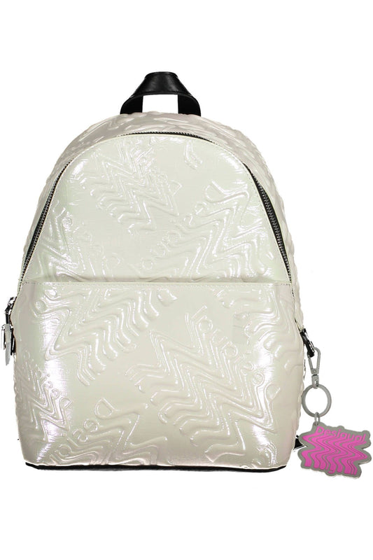 Desigual Iridescent Chic White Backpack with Contrast Details