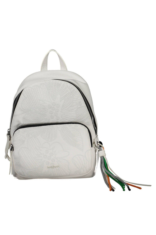 Desigual Chic White Embroidered Backpack with Logo