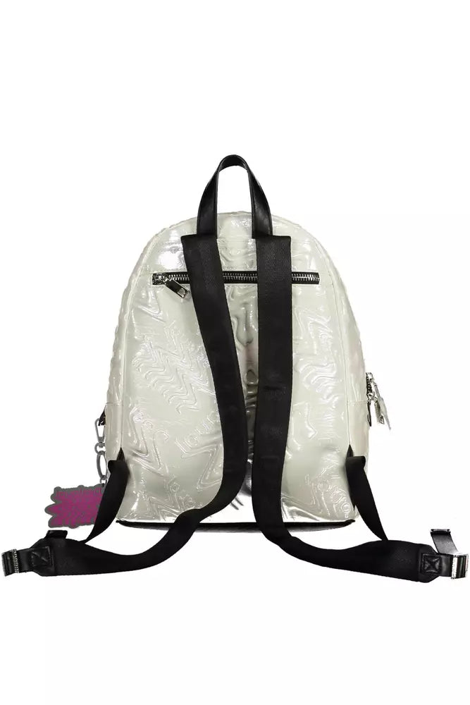 Desigual Iridescent Chic White Backpack with Contrasting Details