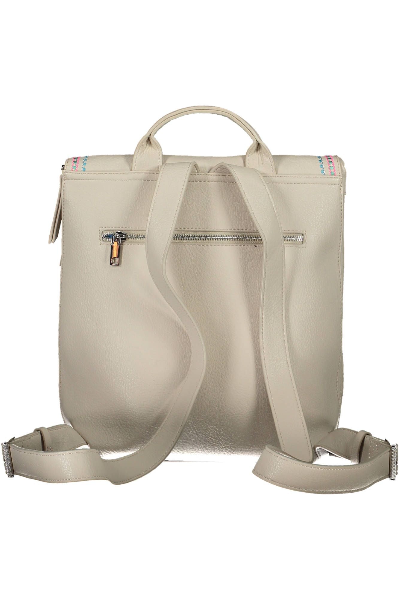 Desigual Chic White Embroidered Backpack with Contrasting Details