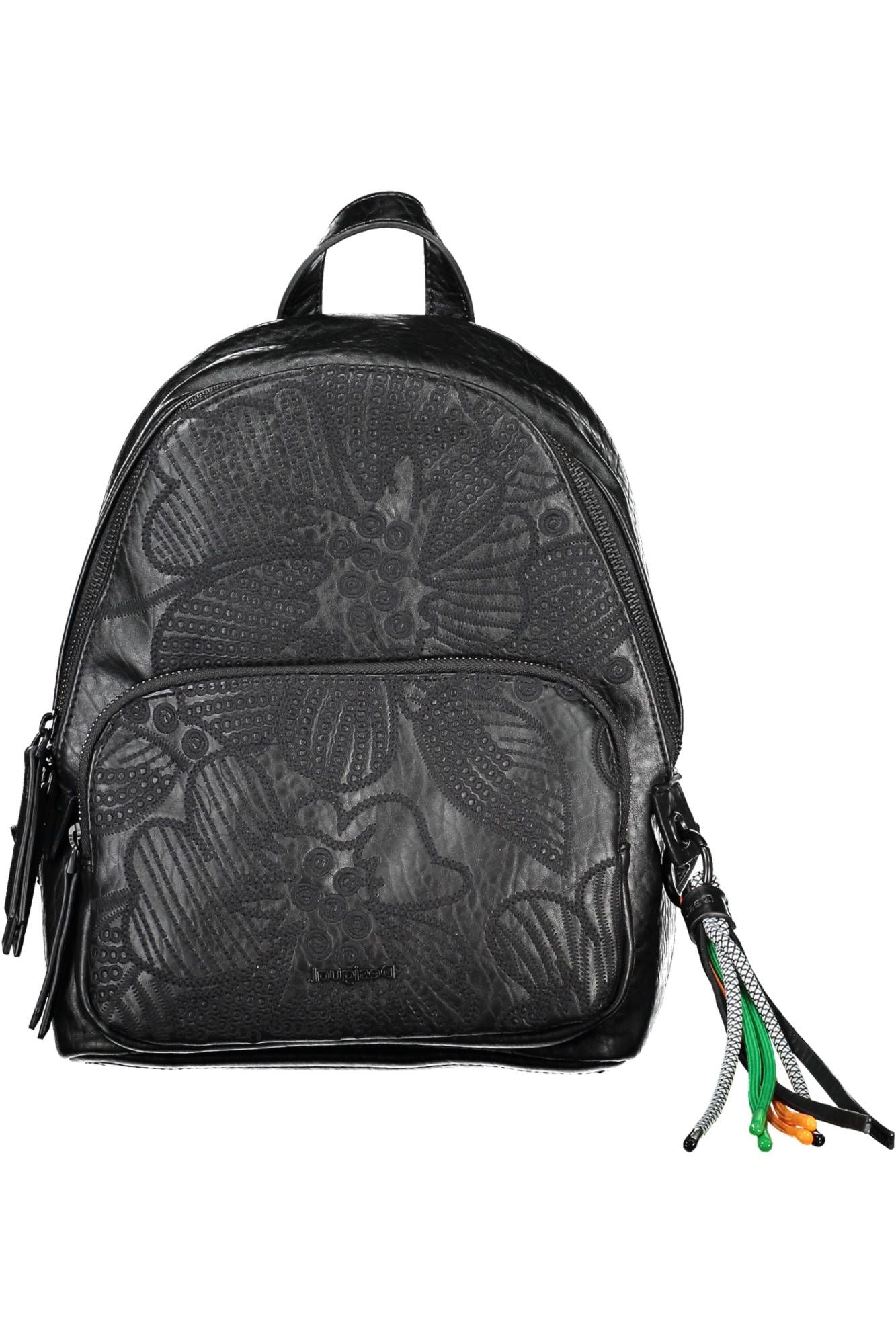 Desigual Embroidered Black Backpack with Contrasting Details