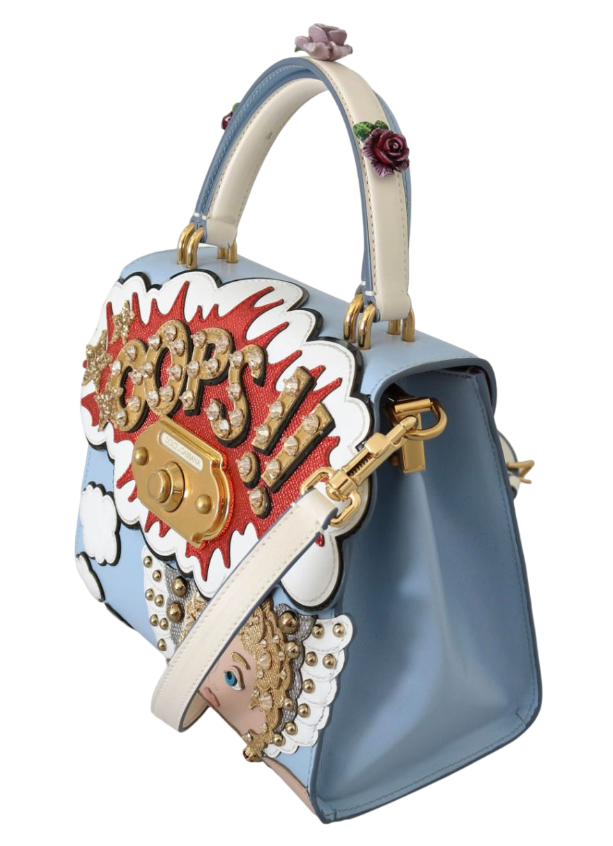 Dolce & Gabbana Dolce & Gabbana Blue Leather OOPS Roses Crossbody WELCOME Women's Bag