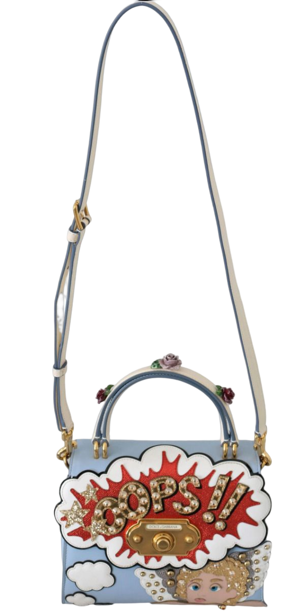 Dolce & Gabbana Dolce & Gabbana Blue Leather OOPS Roses Crossbody WELCOME Women's Bag