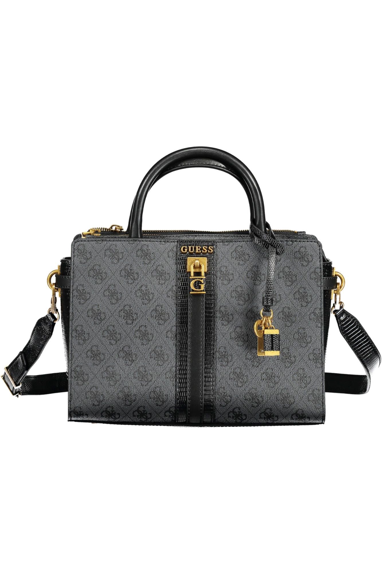 Guess Jeans Chic Black Polyurethane Satchel with Contrasting Details