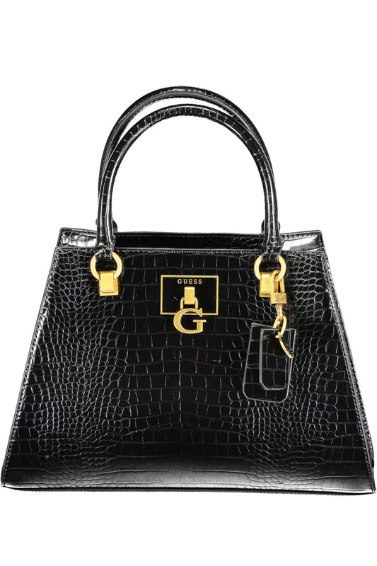 Guess Jeans Chic Black Polyurethane Handbag with Contrasting Details