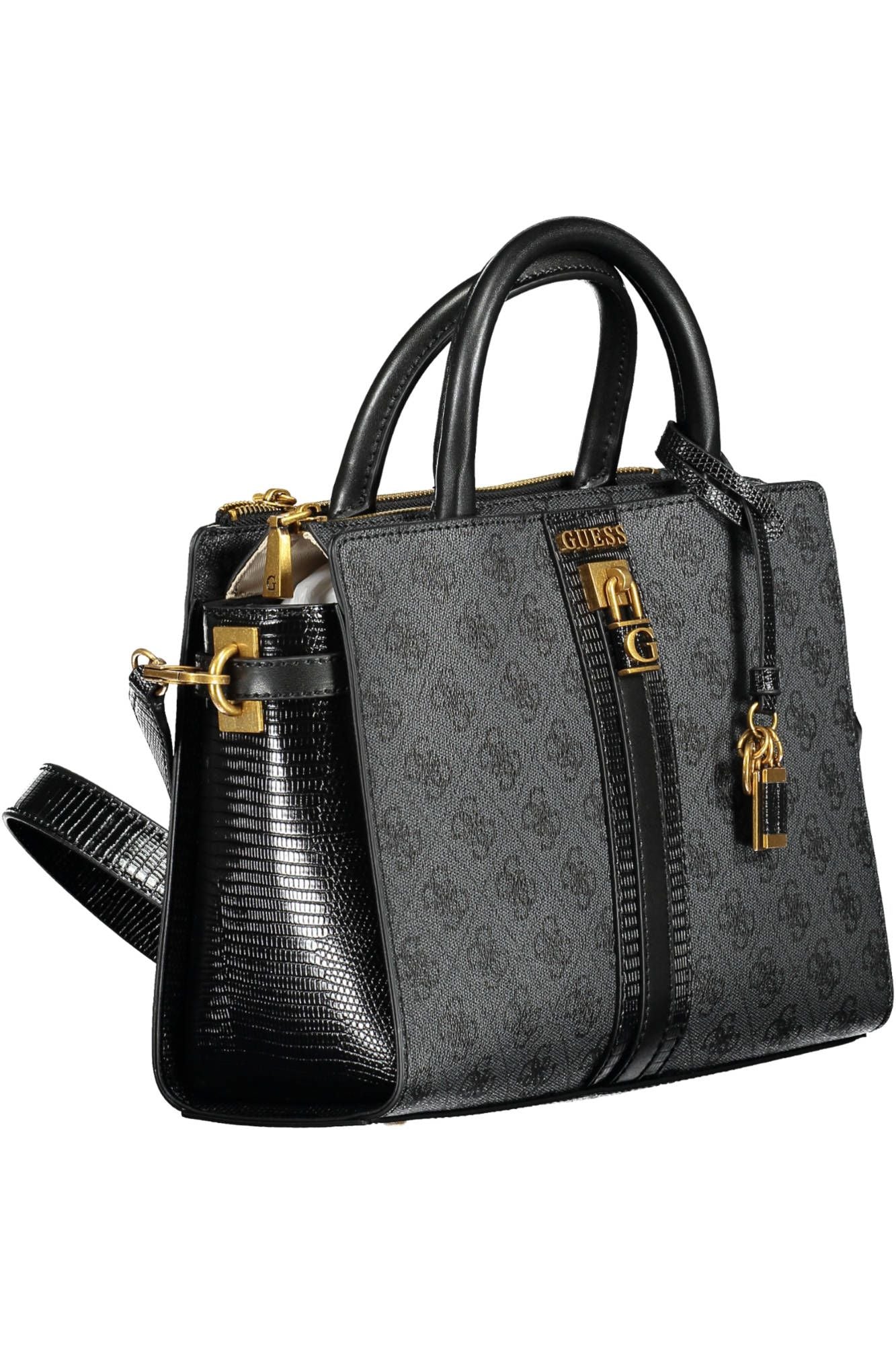 Guess Jeans Chic Black Polyurethane Satchel with Contrasting Details