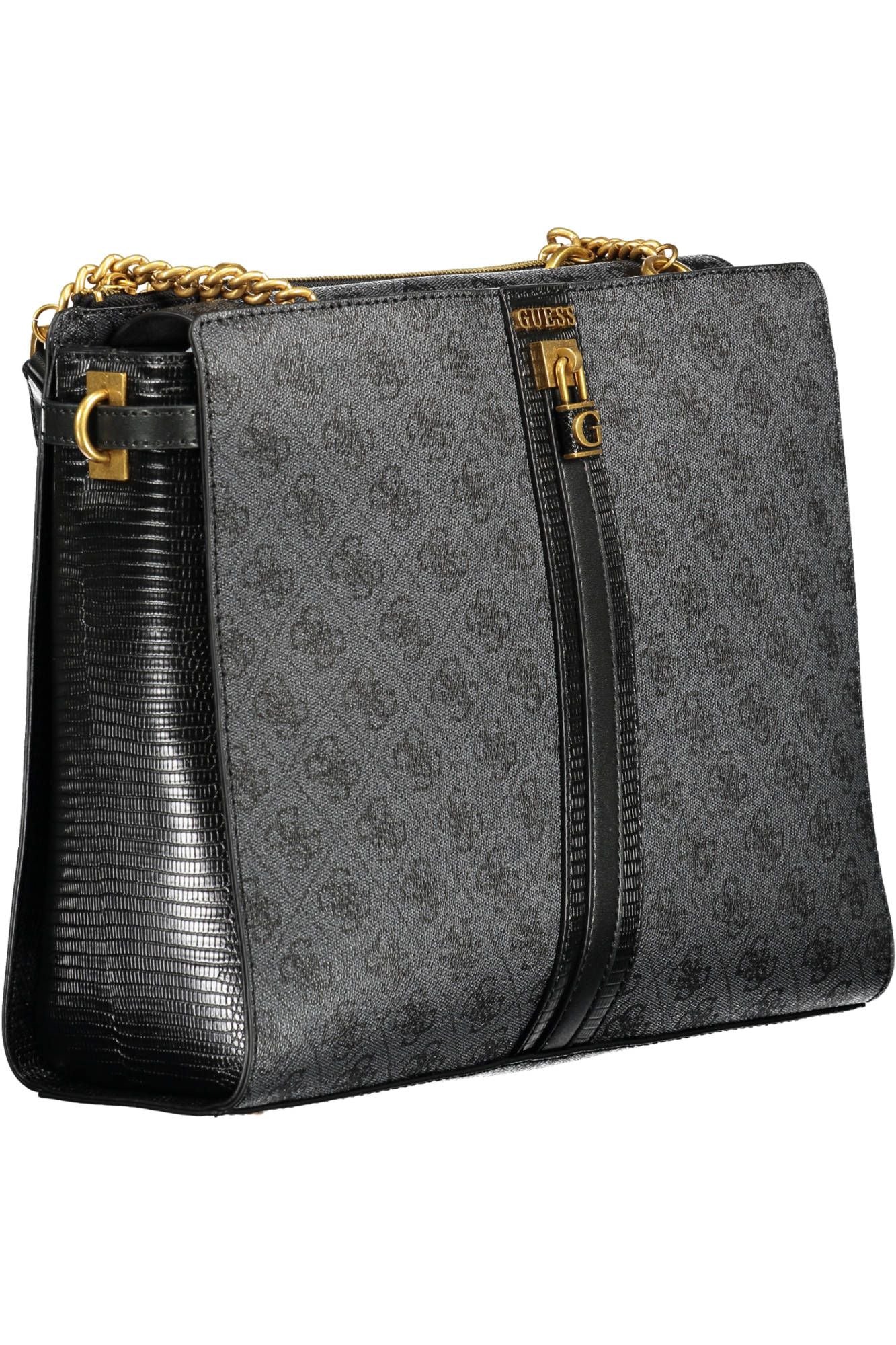 Guess Jeans Elegant Black Chain Shoulder Bag with Contrasting Details