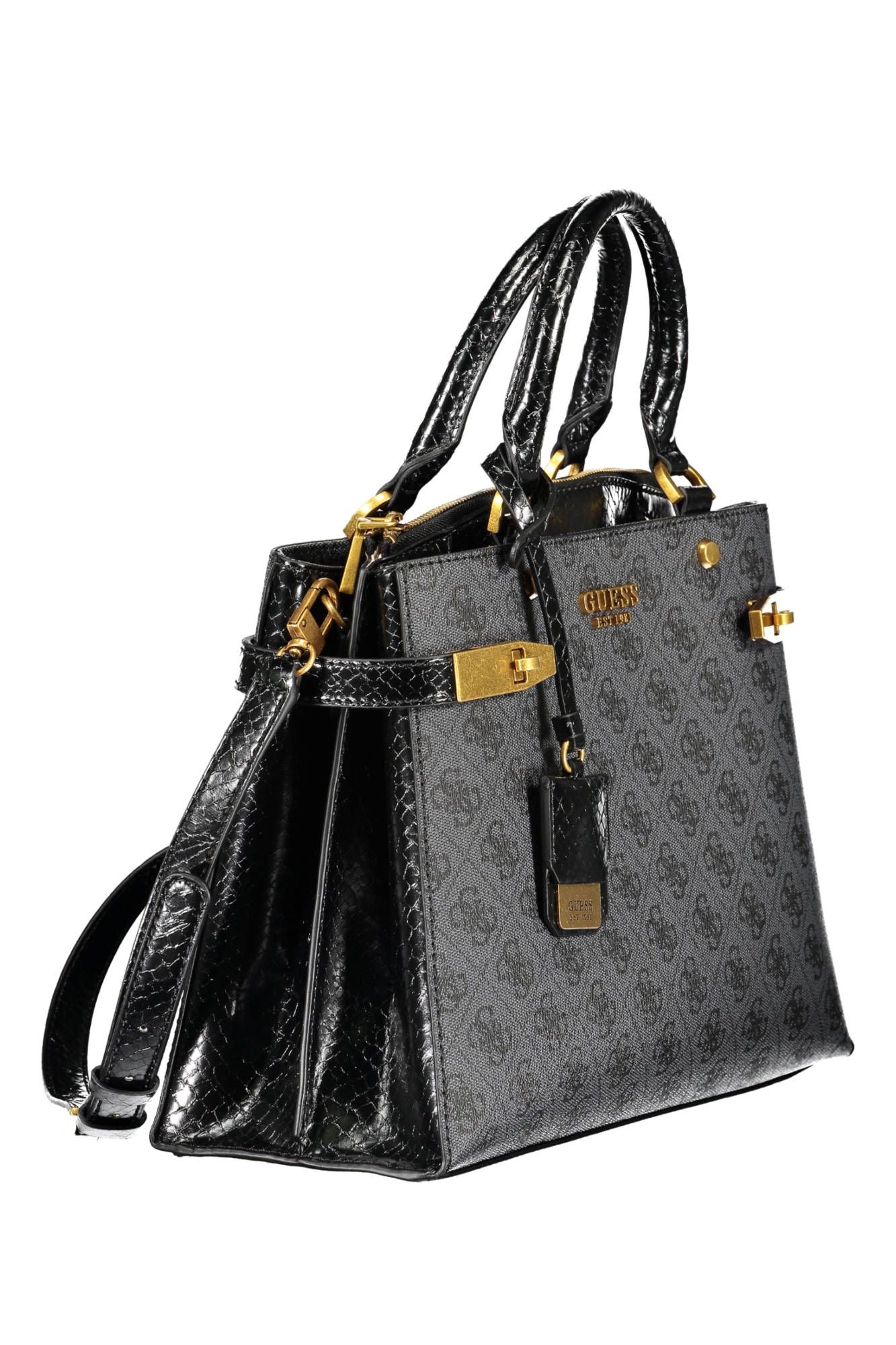 Guess Jeans Elegant Black Cotton Handbag with Contrasting Details