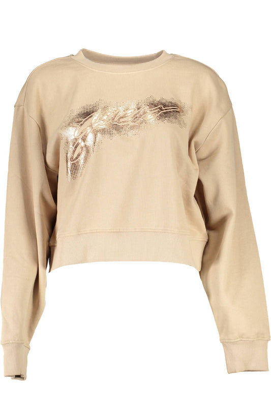 Guess Jeans Chic Beige Round Neck Logo Print Sweatshirt