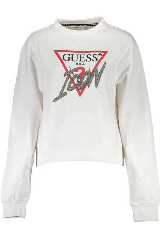 Guess Jeans Chic White Printed Sweatshirt with Rhinestones