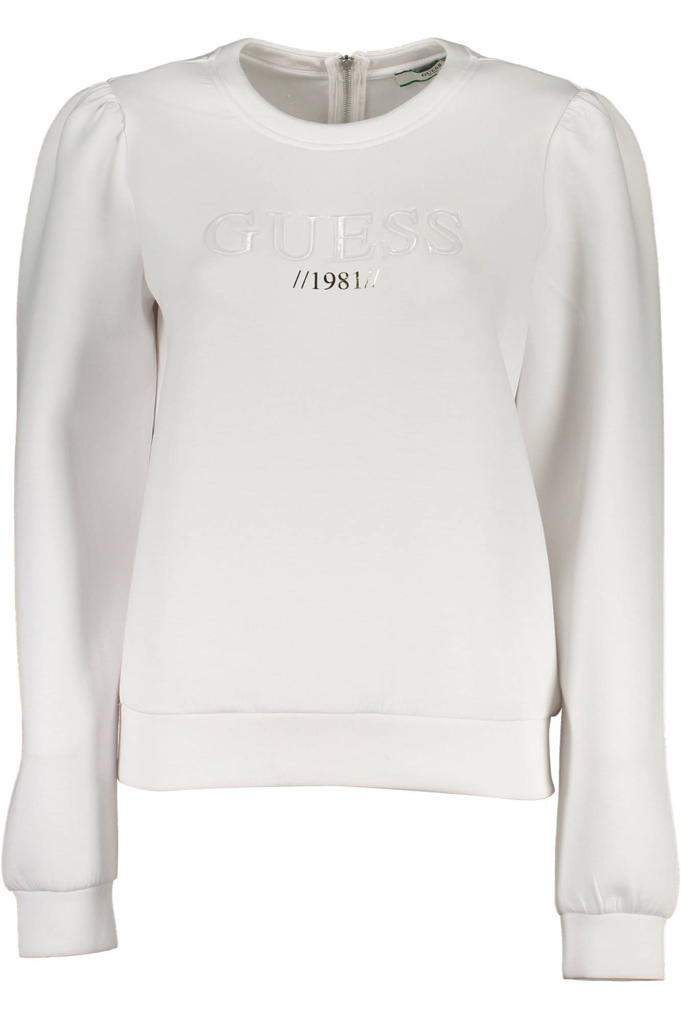 Guess Jeans Elegant White Logo Sweater with Back Zip Detail