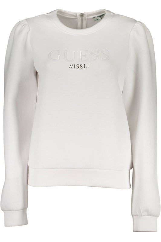 Guess Jeans Elegant White Logo Sweater with Back Zip Detail