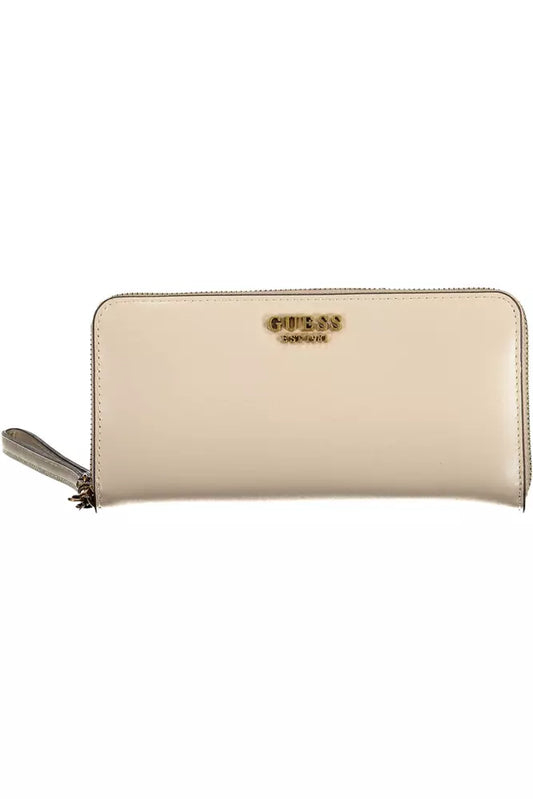 Guess Jeans Beige Designer Wallet with Multiple Compartments