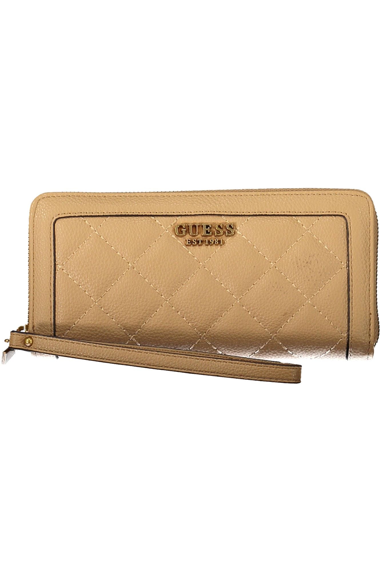 Guess Jeans Chic Beige Multi-Compartment Wallet with Contrasting Details