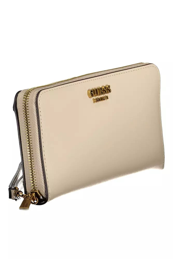 Guess Jeans Beige Designer Wallet with Multiple Compartments