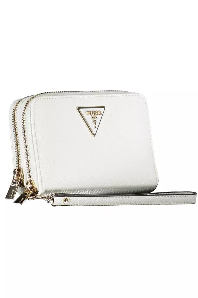 Guess Jeans Elegant White Double Wallet with Chic Details