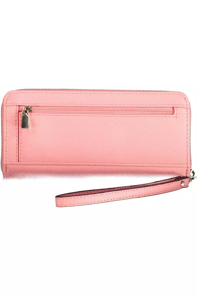 Guess Jeans Chic Pink Zip Wallet with Contrasting Details