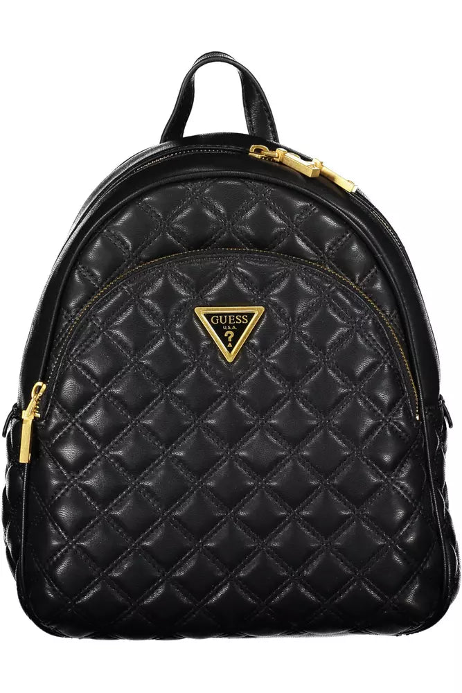 Guess Jeans Elegant Black Logo Backpack with Contrasting Details