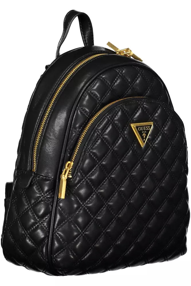 Guess Jeans Elegant Black Logo Backpack with Contrasting Details