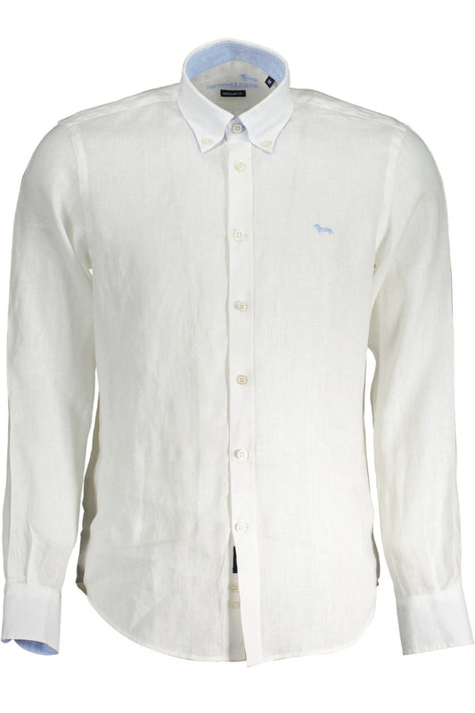 Harmont & Blaine Elegant White Linen Shirt with Contrasting Cuffs