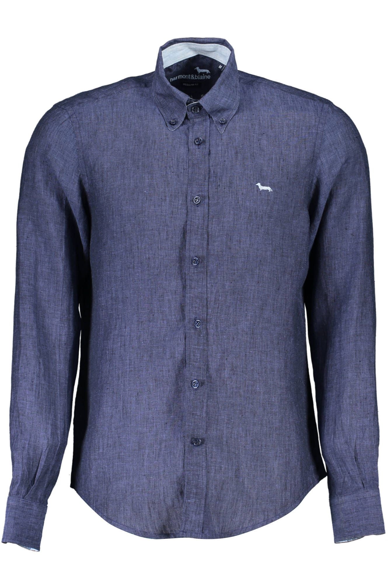 Harmont & Blaine Chic Blue Linen Button-Down Men's Shirt