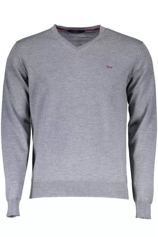 Harmont & Blaine Elegant Gray Wool V-Neck Sweater