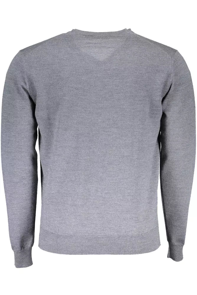 Harmont & Blaine Elegant Gray Wool V-Neck Sweater