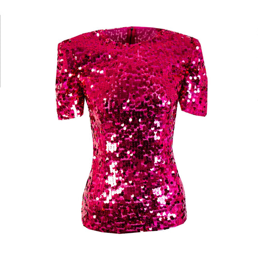 Dolce & Gabbana Cherry Red Sequined Tulle Top