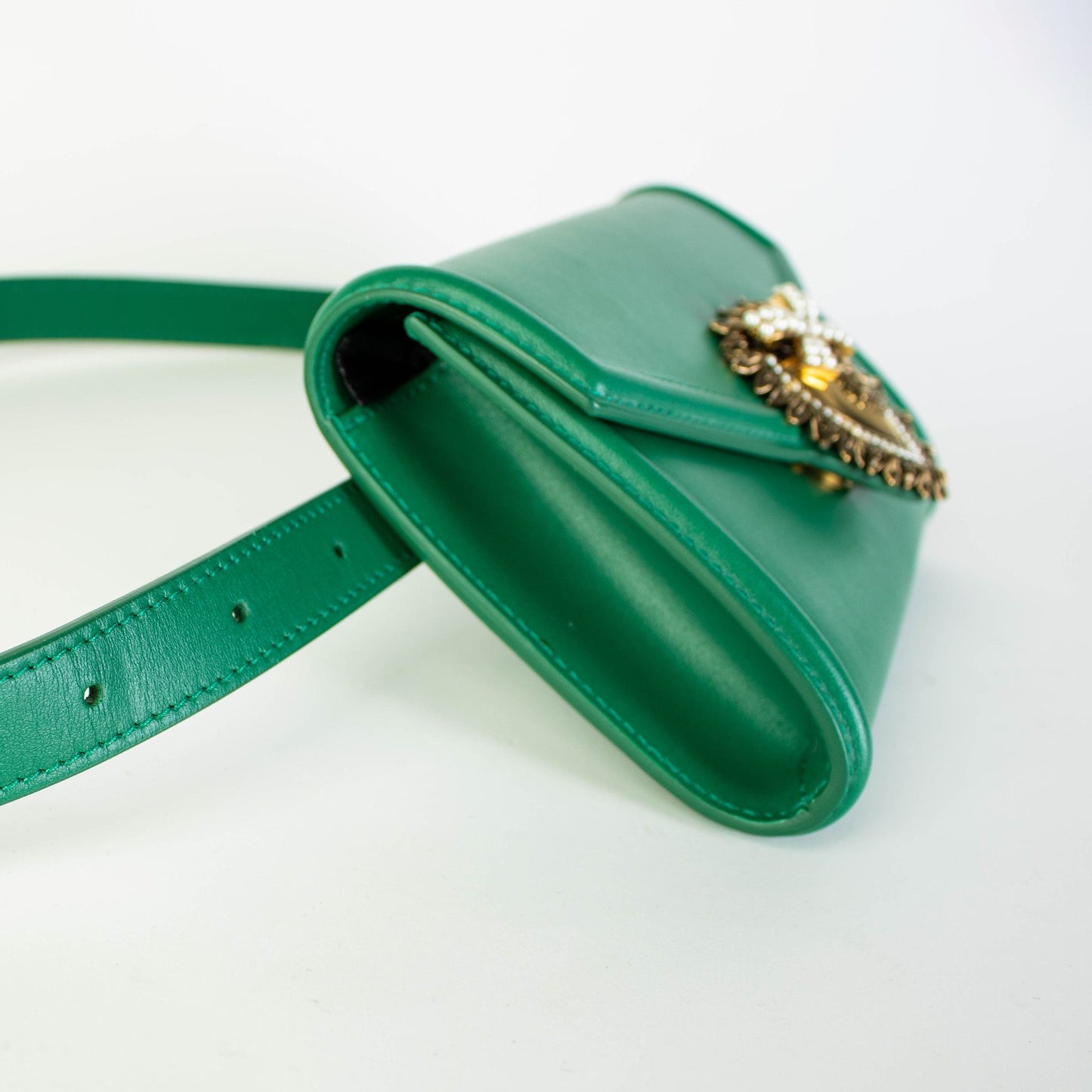 Dolce & Gabbana Elegant Green Jewel Button Leather Clutch