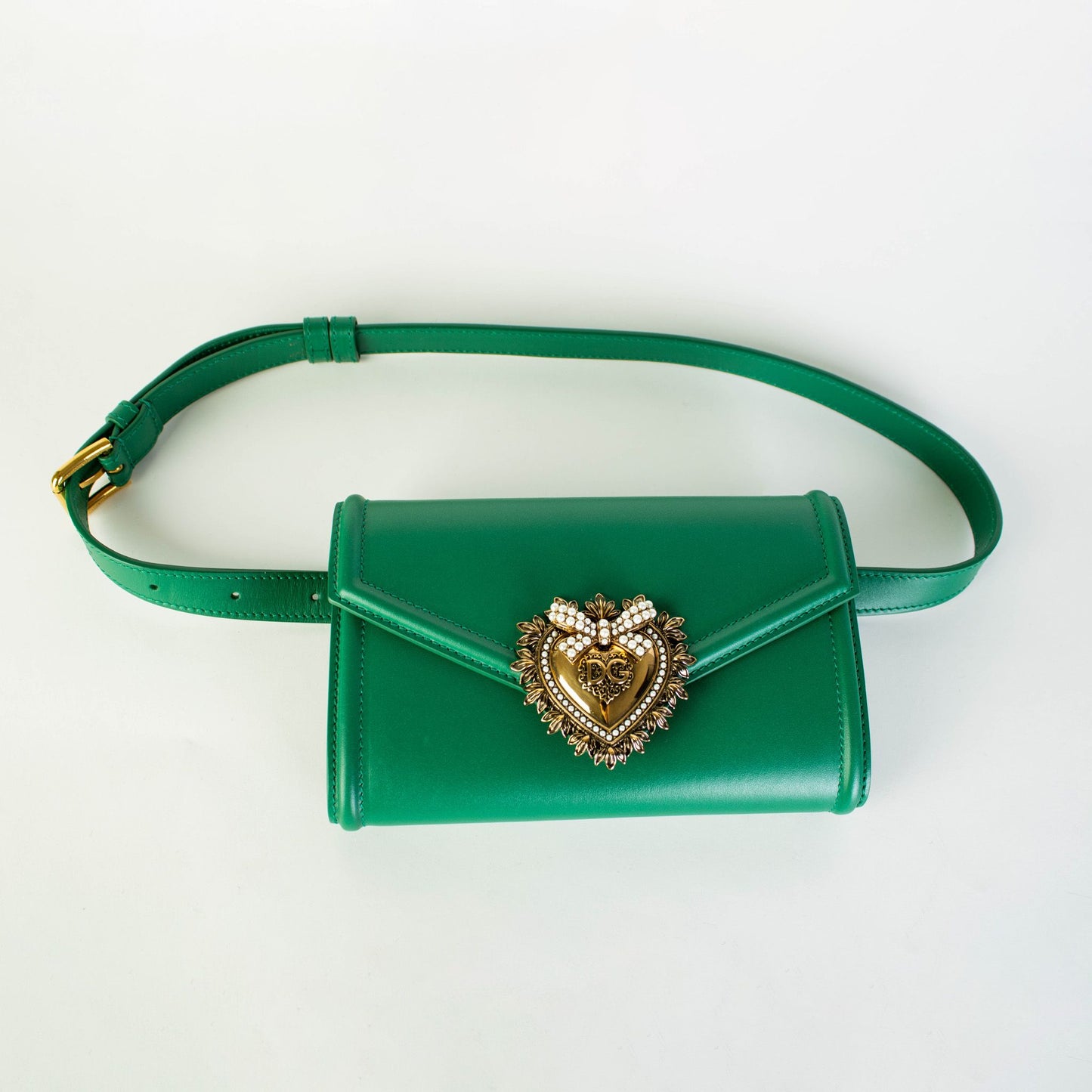 Dolce & Gabbana Elegant Green Jewel Button Leather Clutch