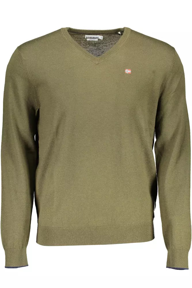 Napapijri Elegant Green V-Neck Wool Sweater