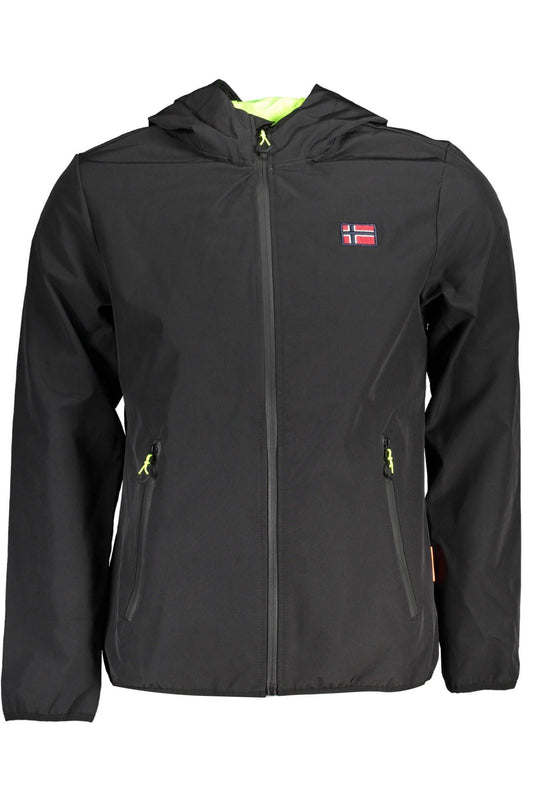 Norway 1963 Sleek Black Soft Shell Hooded Jacket