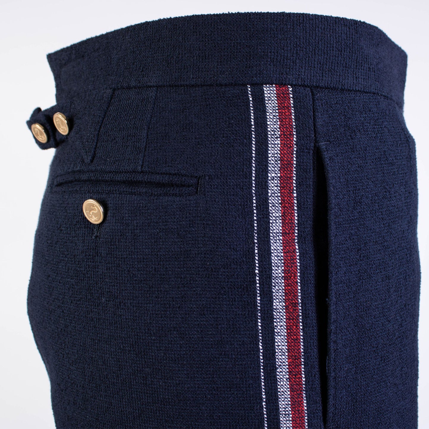 Thom Browne Elegant Navy Bermuda Shorts with Signature Stripes