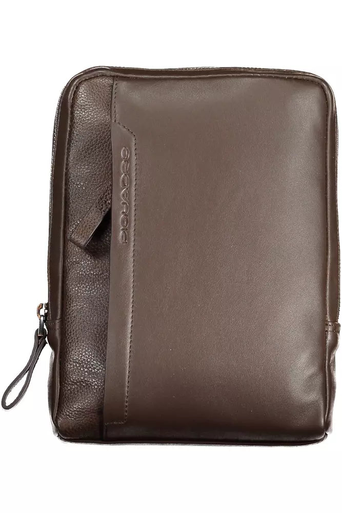 Piquadro Chic Brown Leather Shoulder Bag with Contrasting Details