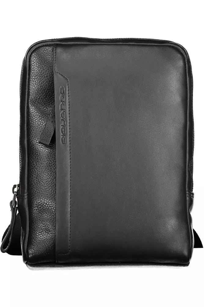 Piquadro Sleek Black Leather Shoulder Bag with Contrasting Details